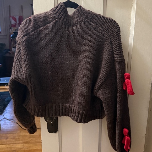 Anthropology Maeve Women’s Red Bow Cardigan NWT Size ALL - Picture 2 of 6